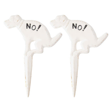 Esschert Cast Iron "NO!" Pooping Yard Signs, White, 2 Pack