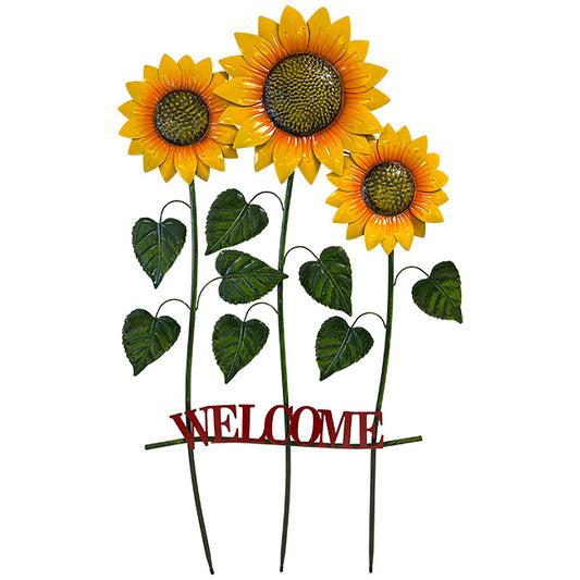 Land & Sea Tall Metal Triple Sunflowers Welcome Yard Art