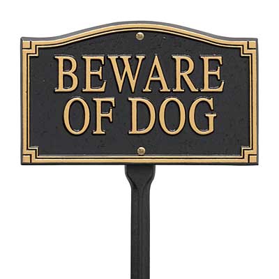 Whitehall "Beware of Dog" Statement Plaque, Black / Gold
