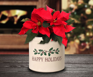 Whitehall Happy Holidays Holly Stoneware Crock