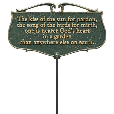 Whitehall Garden Poems "The kiss of the sun..." Plaque