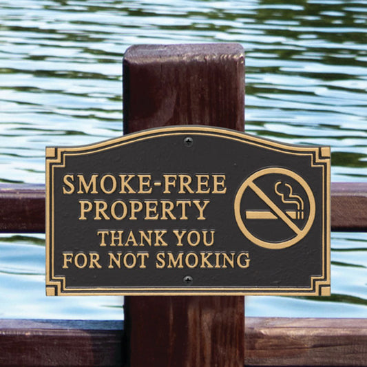 Whitehall Smoke Free Property Plaque w/Graphic, Black/Gold