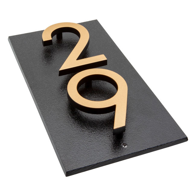 Whitehall Floating Vertical Sign, Blk/Blk/Gold, 2 Digits