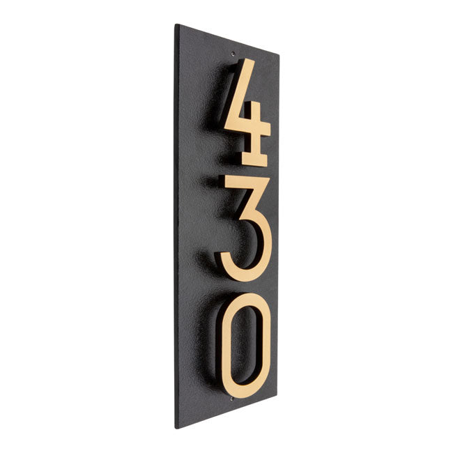 Whitehall Floating Vertical Sign, Blk/Blk/Gold, 3 Digits