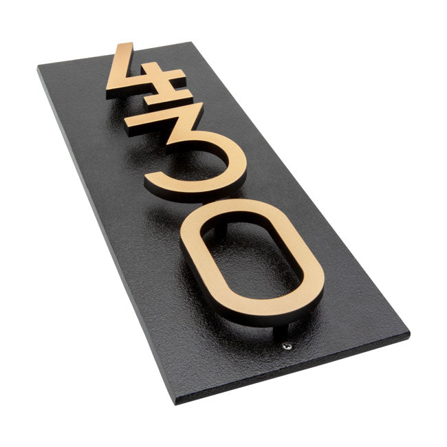 Whitehall Floating Vertical Sign, Blk/Blk/Gold, 3 Digits
