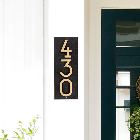 Whitehall Floating Vertical Sign, Blk/Blk/Gold, 3 Digits