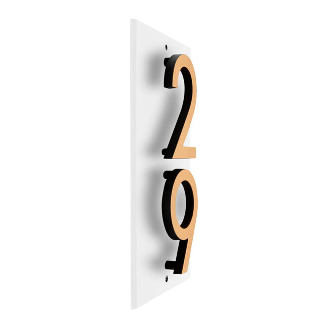Whitehall Stand-Off Vertical Sign, White/Blk/Gold, 2 Digits