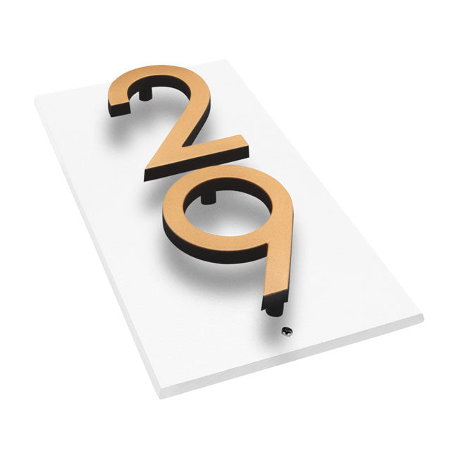 Whitehall Stand-Off Vertical Sign, White/Blk/Gold, 2 Digits