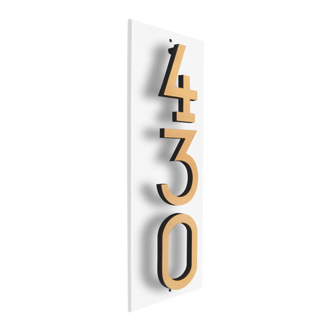 Whitehall Stand-Off Vertical Sign, White/Gold/Blk, 3 Digits