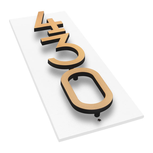 Whitehall Stand-Off Vertical Sign, White/Gold/Blk, 3 Digits