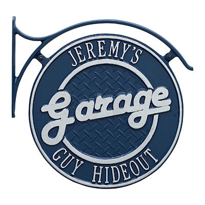 Whitehall 2 Sided Hanging "Garage" Plaque w/Bracket, Blue