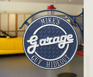 Whitehall 2 Sided Hanging "Garage" Plaque w/Bracket, Blue