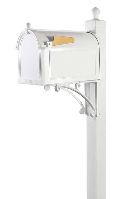 Whitehall Deluxe Mailbox, Post, and Brackets, White