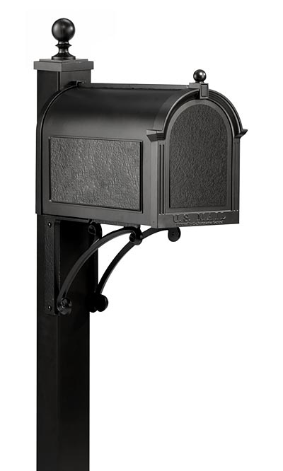 Whitehall Deluxe Mailbox, Post, and Brackets, Black