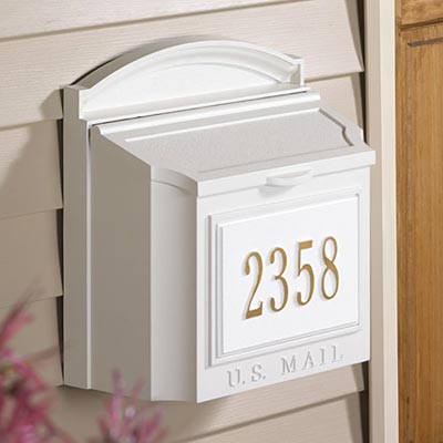 Whitehall Personalized Wall Mounted Mailbox Package, White