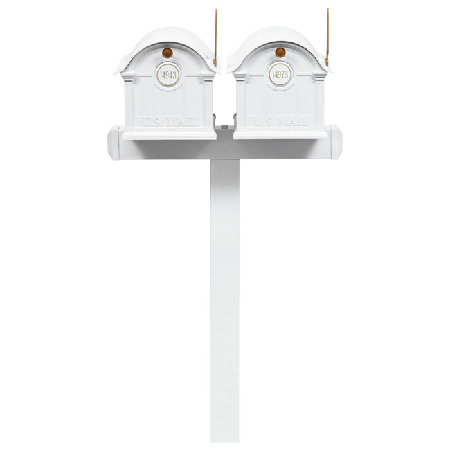 Whitehall Classic Custom Balmoral Mailbox Duo, White/Gold