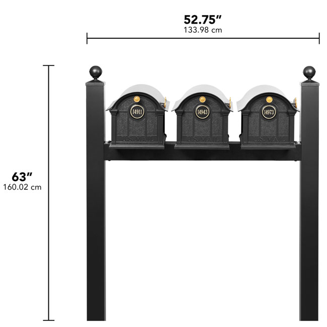 Whitehall Grand Custom Balmoral Mailbox Trio, Black/Gold
