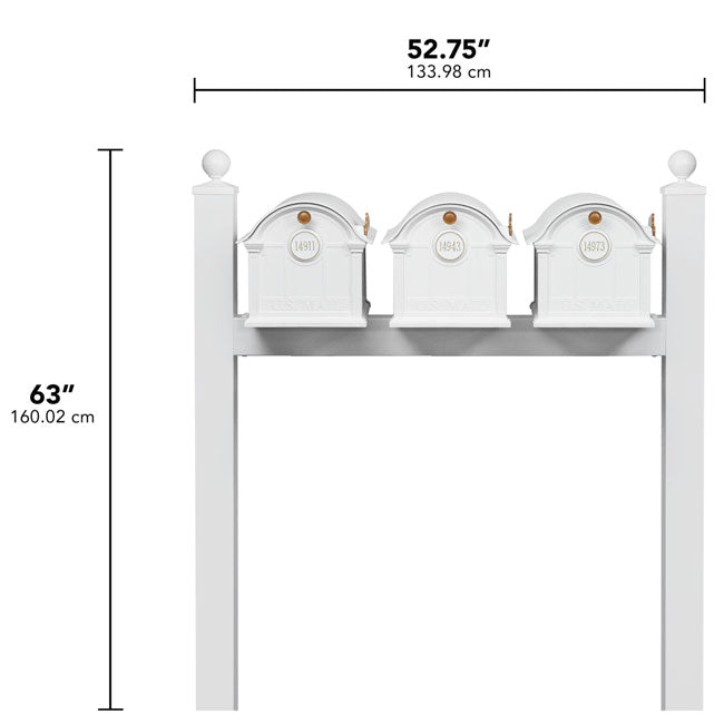 Whitehall Grand Custom Balmoral Mailbox Trio, White/Gold