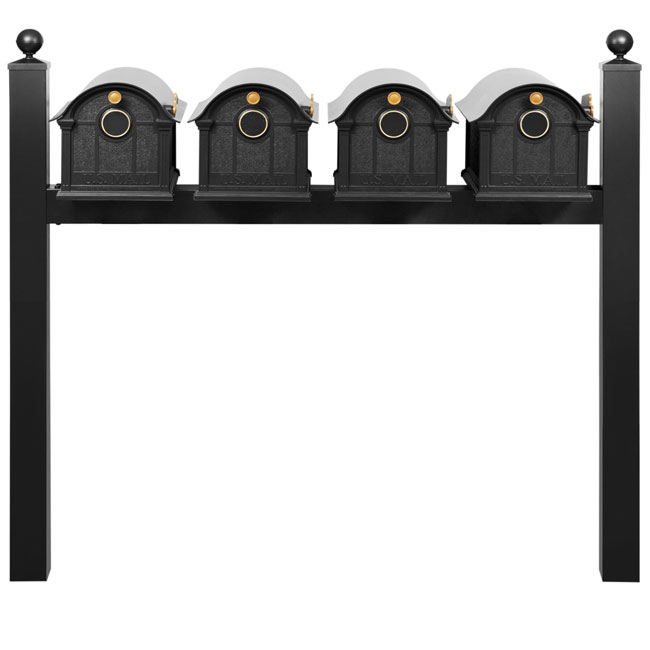 Whitehall Grand Custom Balmoral Mailbox Quad, Black/Gold