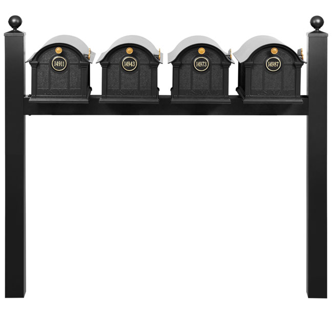 Whitehall Grand Custom Balmoral Mailbox Quad, Black/Gold