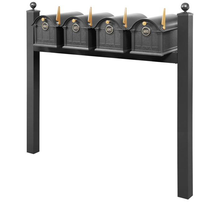 Whitehall Grand Custom Balmoral Mailbox Quad, Black/Gold
