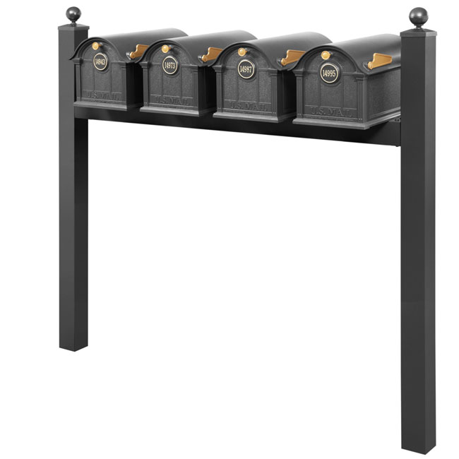 Whitehall Grand Custom Balmoral Mailbox Quad, Black/Gold
