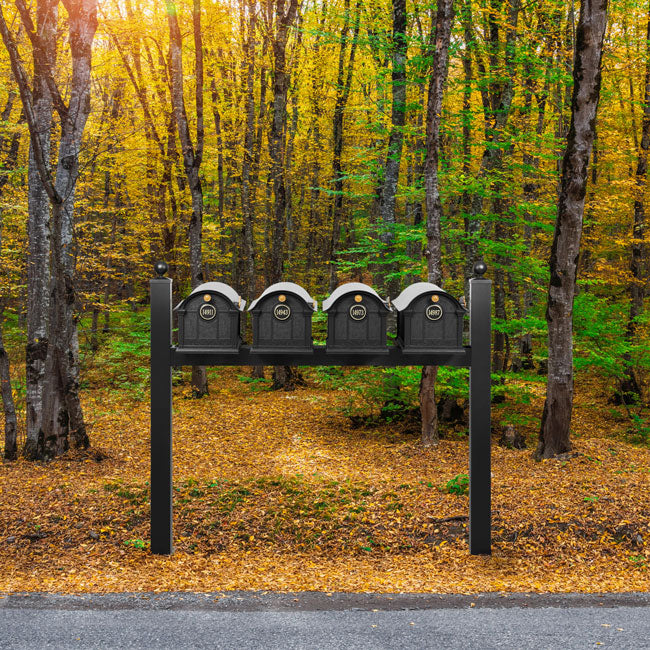 Whitehall Grand Custom Balmoral Mailbox Quad, Black/Gold