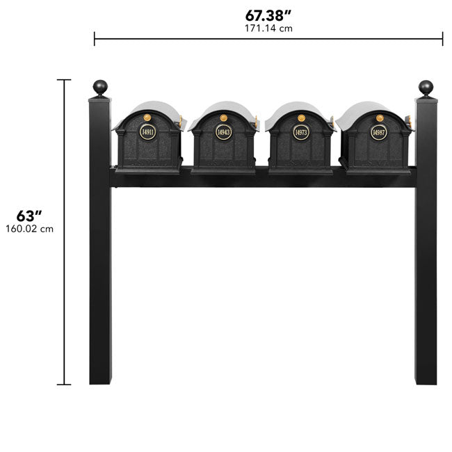 Whitehall Grand Custom Balmoral Mailbox Quad, Black/Gold