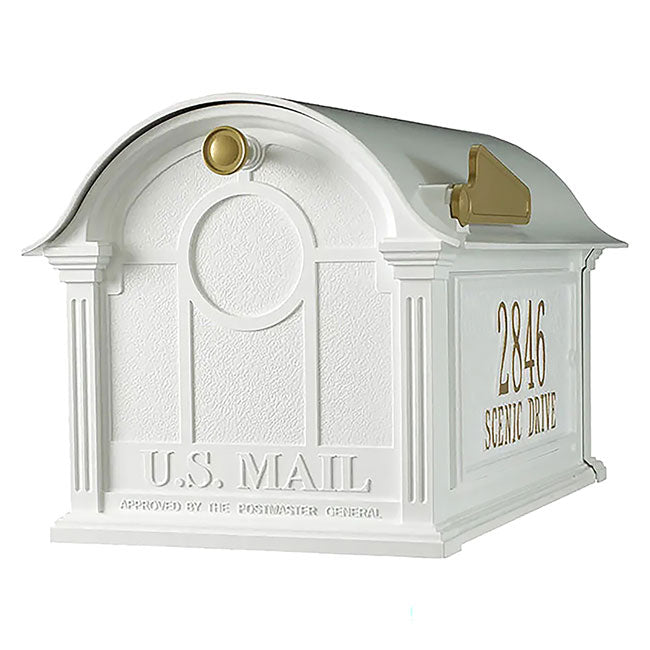 Whitehall Grand Custom Balmoral Mailbox Quad, White/Gold