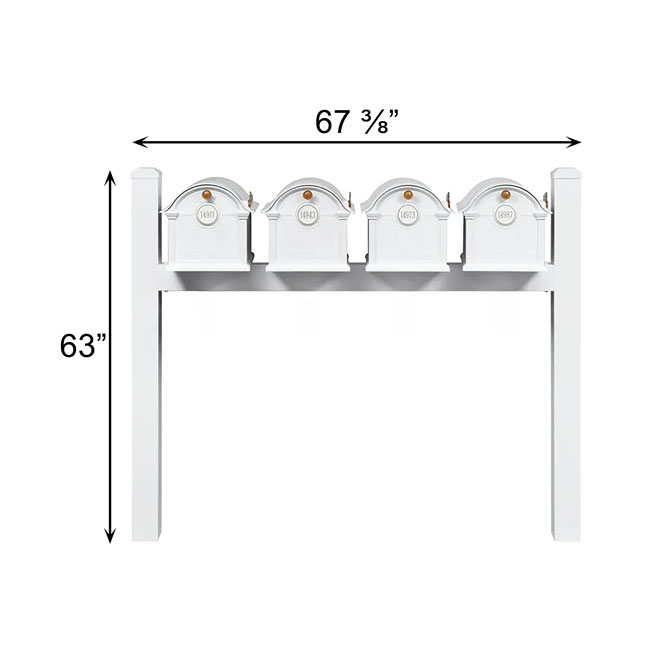 Whitehall Grand Custom Balmoral Mailbox Quad, White/Gold