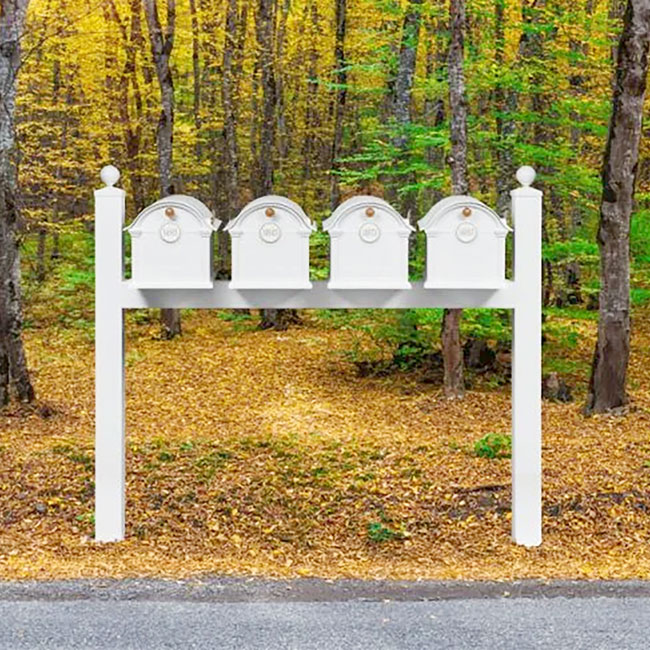 Whitehall Grand Custom Balmoral Mailbox Quad, White/Gold