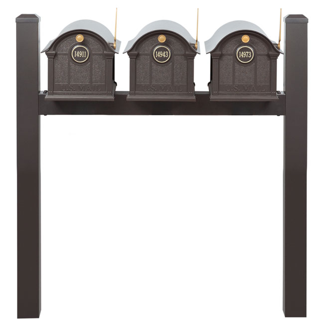 Whitehall Classic Custom Balmoral Mailbox Trio, Bronze/Gold