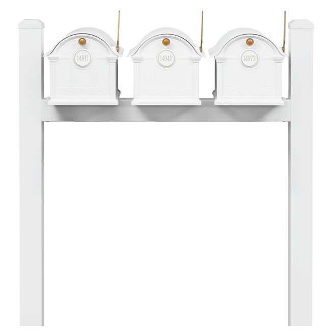 Whitehall Classic Custom Balmoral Mailbox Trio, White/Gold