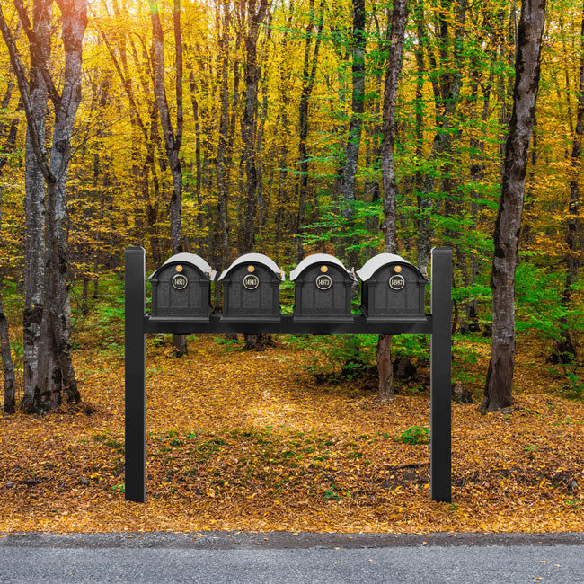 Whitehall Classic Custom Balmoral Mailbox Quad, Black/Gold