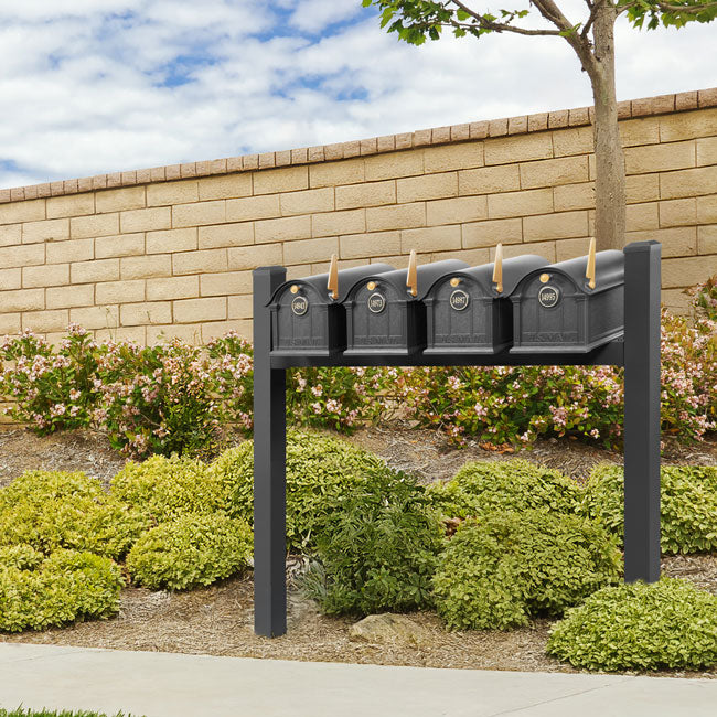 Whitehall Classic Custom Balmoral Mailbox Quad, Black/Gold