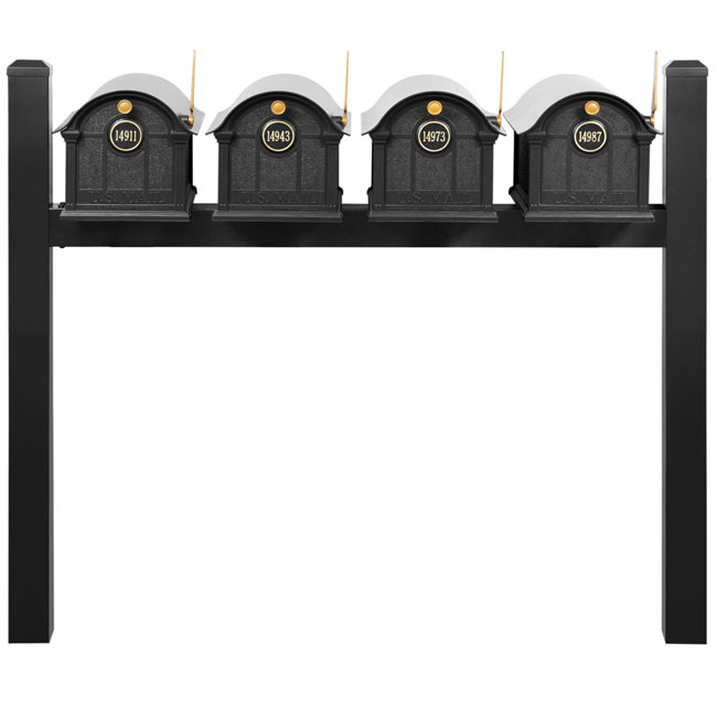 Whitehall Classic Custom Balmoral Mailbox Quad, Black/Gold