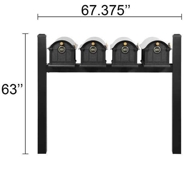 Whitehall Classic Custom Balmoral Mailbox Quad, Black/Gold