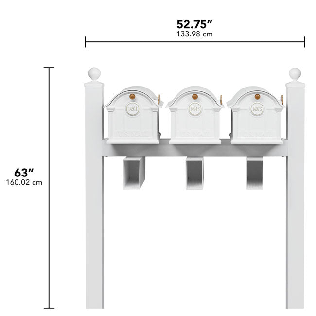 Whitehall Superior Custom Balmoral Mailbox Trio, White/Gold