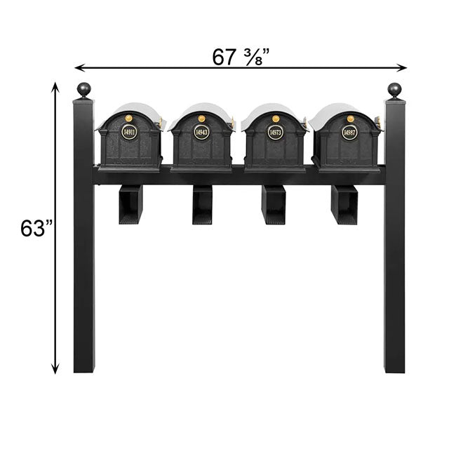 Whitehall Superior Custom Balmoral Mailbox Quad, Black/Gold
