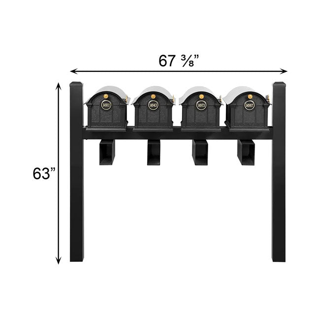 Whitehall Deluxe Custom Balmoral Mailbox Quad, Black/Gold