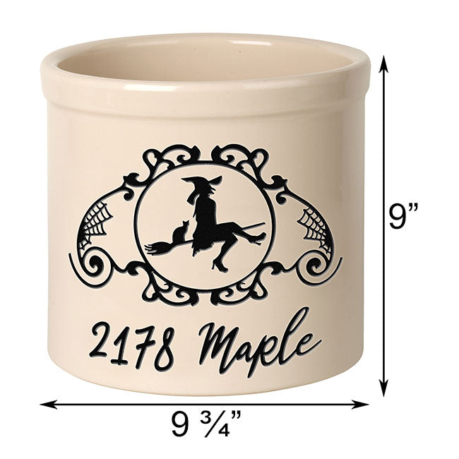Whitehall Witch on a Broom Stoneware Crock, 1 Line