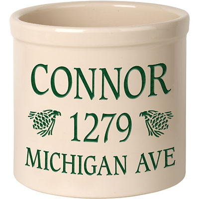 Whitehall Center Pinecones Stoneware Crock, 3 Line