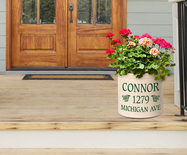Whitehall Center Pinecones Stoneware Crock, 3 Line