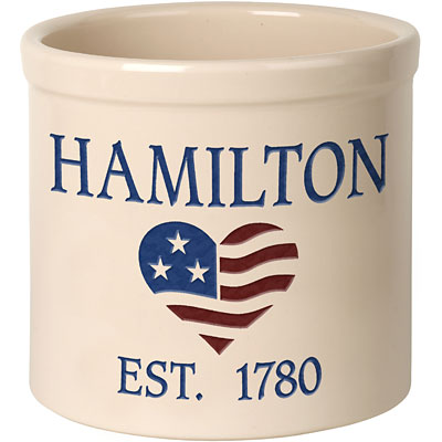 Whitehall Heart Shaped Flag Stoneware Crock, 2 Line