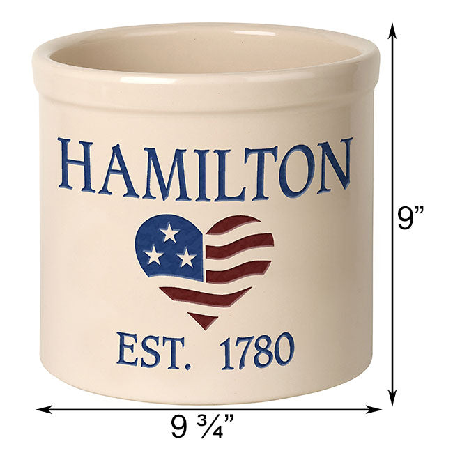 Whitehall Heart Shaped Flag Stoneware Crock, 2 Line
