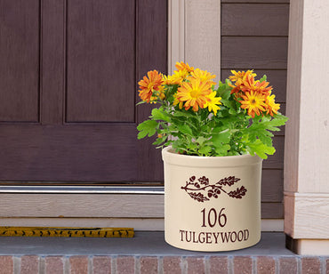 Whitehall Oak Branch Address Stoneware Crock, 2 Line