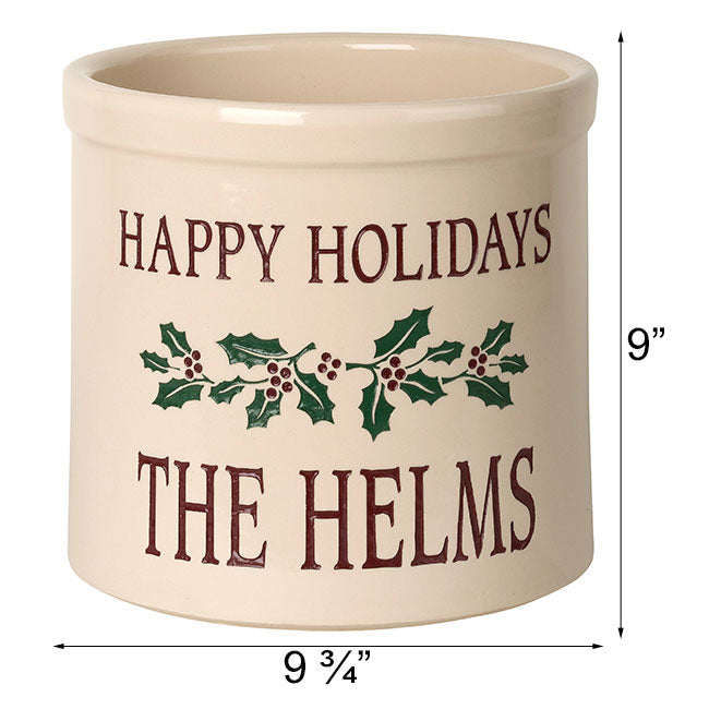 Whitehall Holiday Holly Stoneware Crock, 2 Line