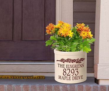 Whitehall Top Oak Leaf Branch Stoneware Crock, 3 Line