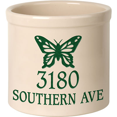 Whitehall Top Butterfly Stoneware Crock, 2 Line