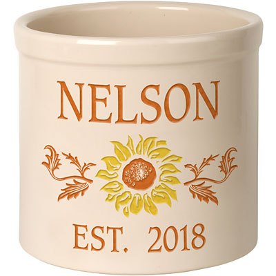 Whitehall Center Sunflower Stoneware Crock, 2 Line